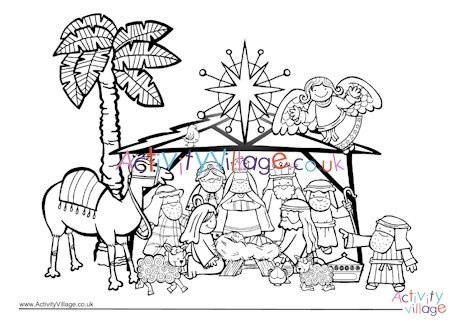 Christmas nativity scene louring page