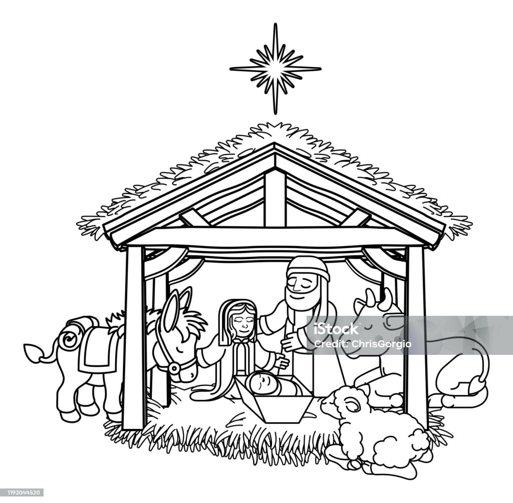 Nativity scene christmas cartoon stock illustration