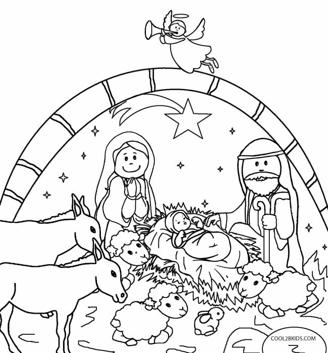 Printable nativity scene coloring pages for kids