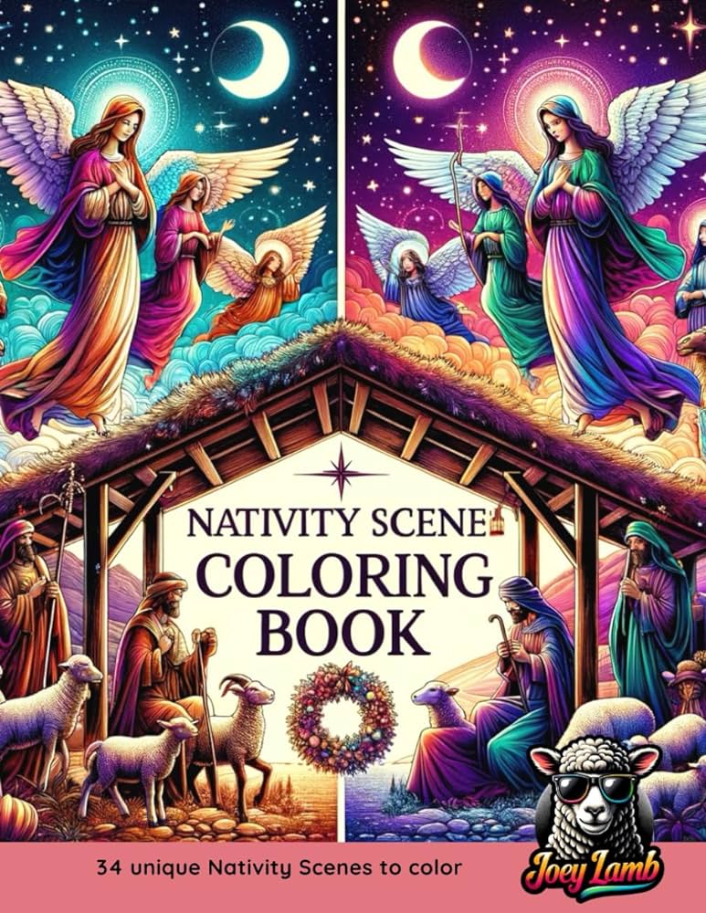 Nativity scenes coloring book christian coloring book for adults and children prayer book nativity story coloring book lamb joey books