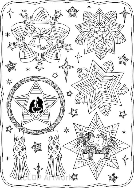 Christmas coloring pages yuletide gifts toys lantern drawings nativity scene holy family digital download