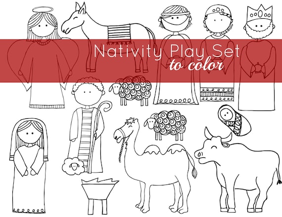 Nativity paper play set coloring pages