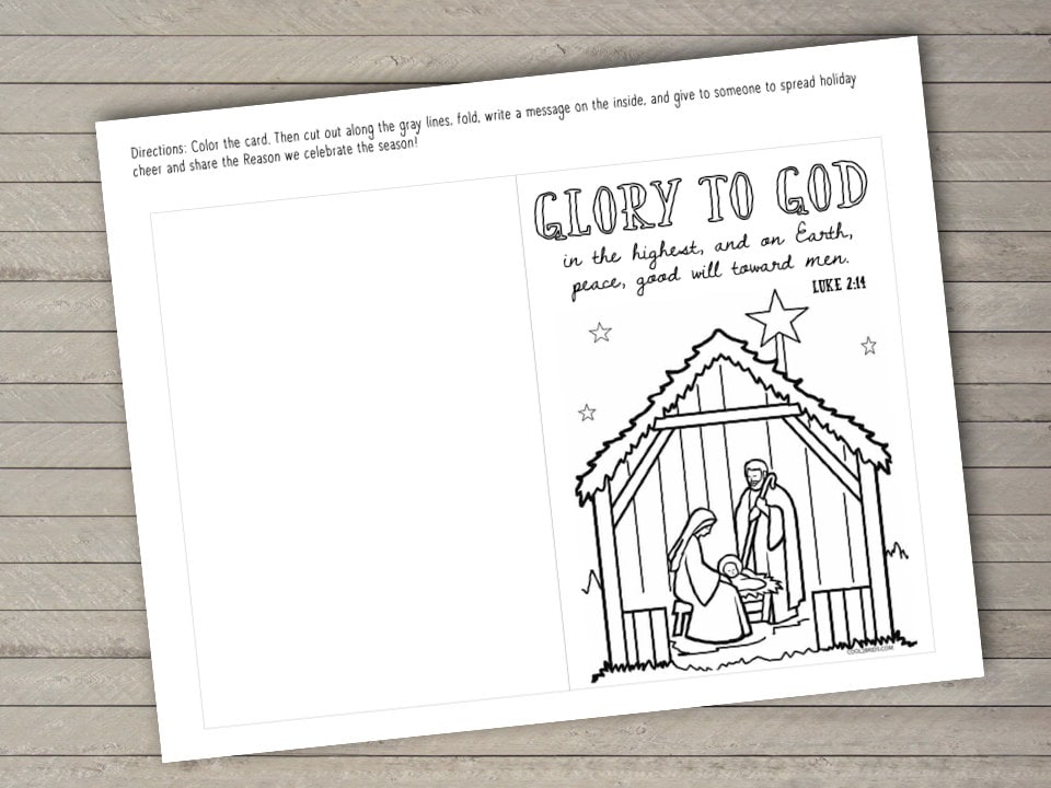 Christmas nativity coloring card instant download kids christmas card coloring card printable download now