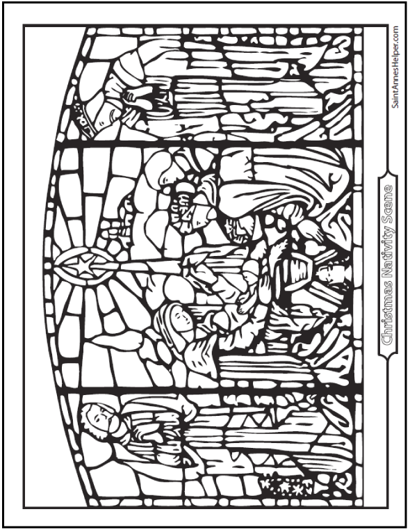 Nativity coloring pages stained glass art