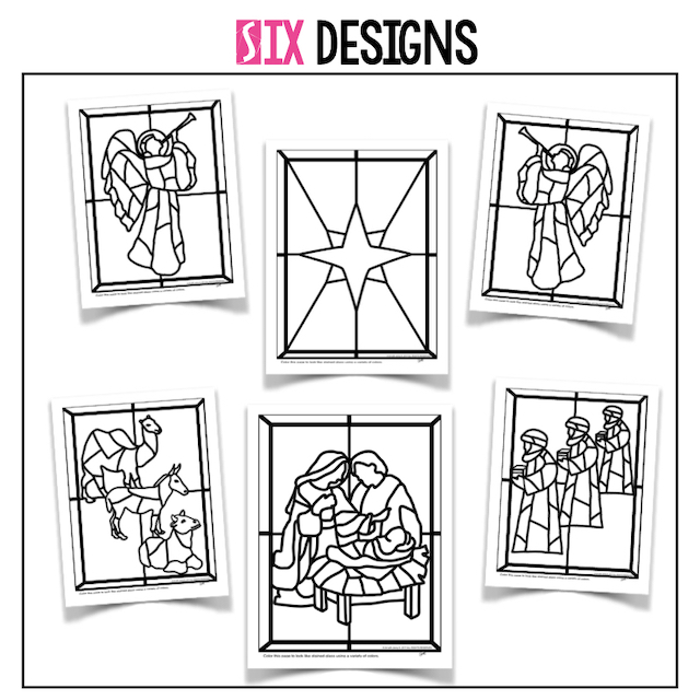 Stained glass christian christmas nativity scene coloring pages