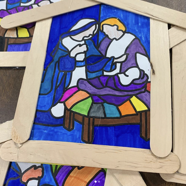 Stained glass christian christmas nativity scene coloring pages