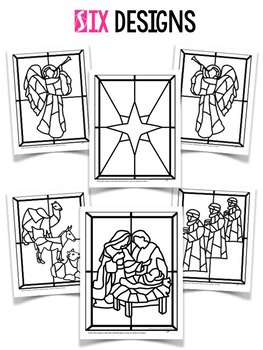 Stained glass christian christmas nativity scene coloring pages