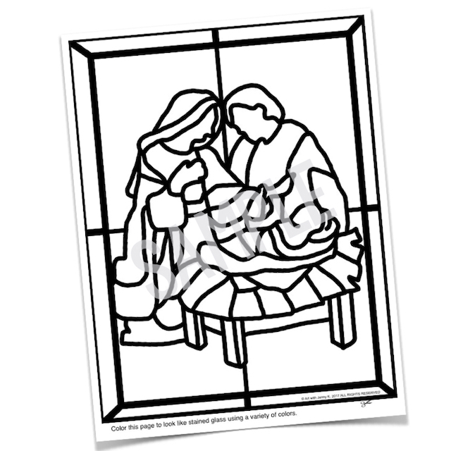 Stained glass christian christmas nativity scene coloring pages