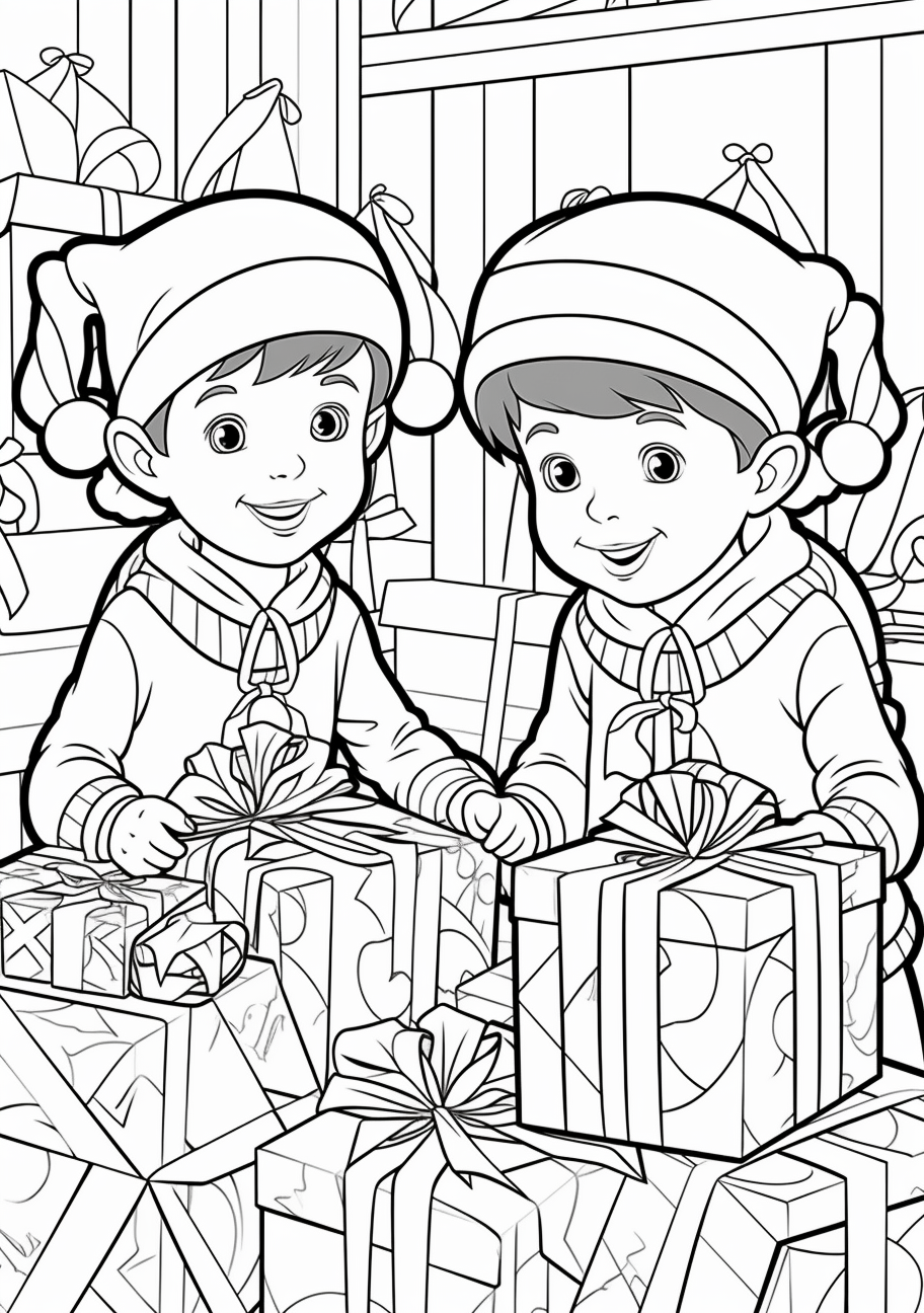 Elves preparing christmas presents