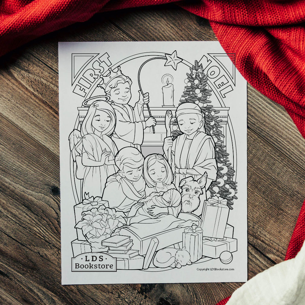 Family nativity coloring page