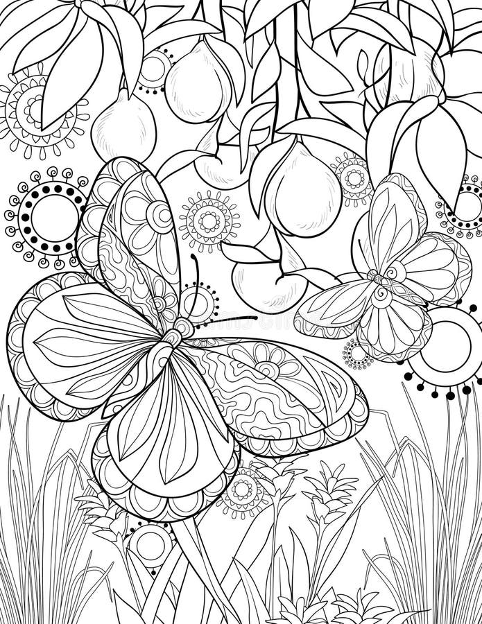 Adult coloring bookpage a cute nature background for relaxing stock vector