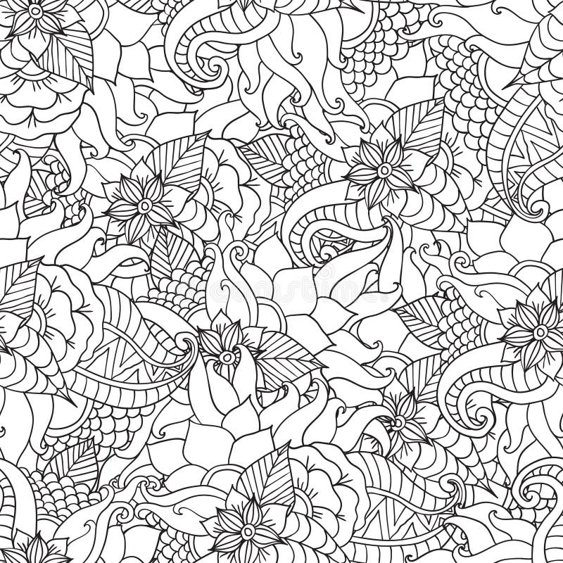 Coloring pages for adultsdecorative hand drawn doodle nature ornamental curl vector sketchy seamless pattern stock vector