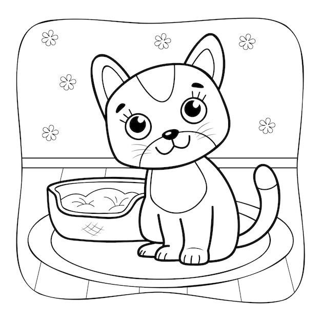 Premium vector cat black and white coloring book or coloring page for kids nature background