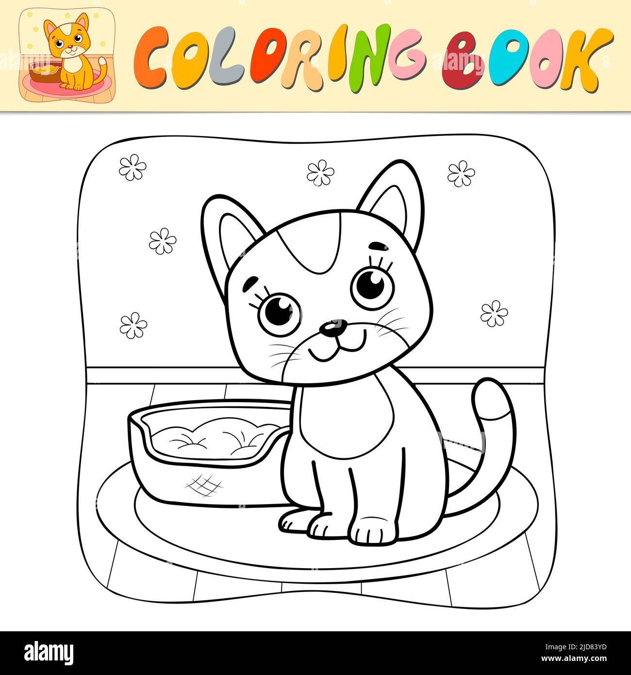 Cute cat coloring page vector hi