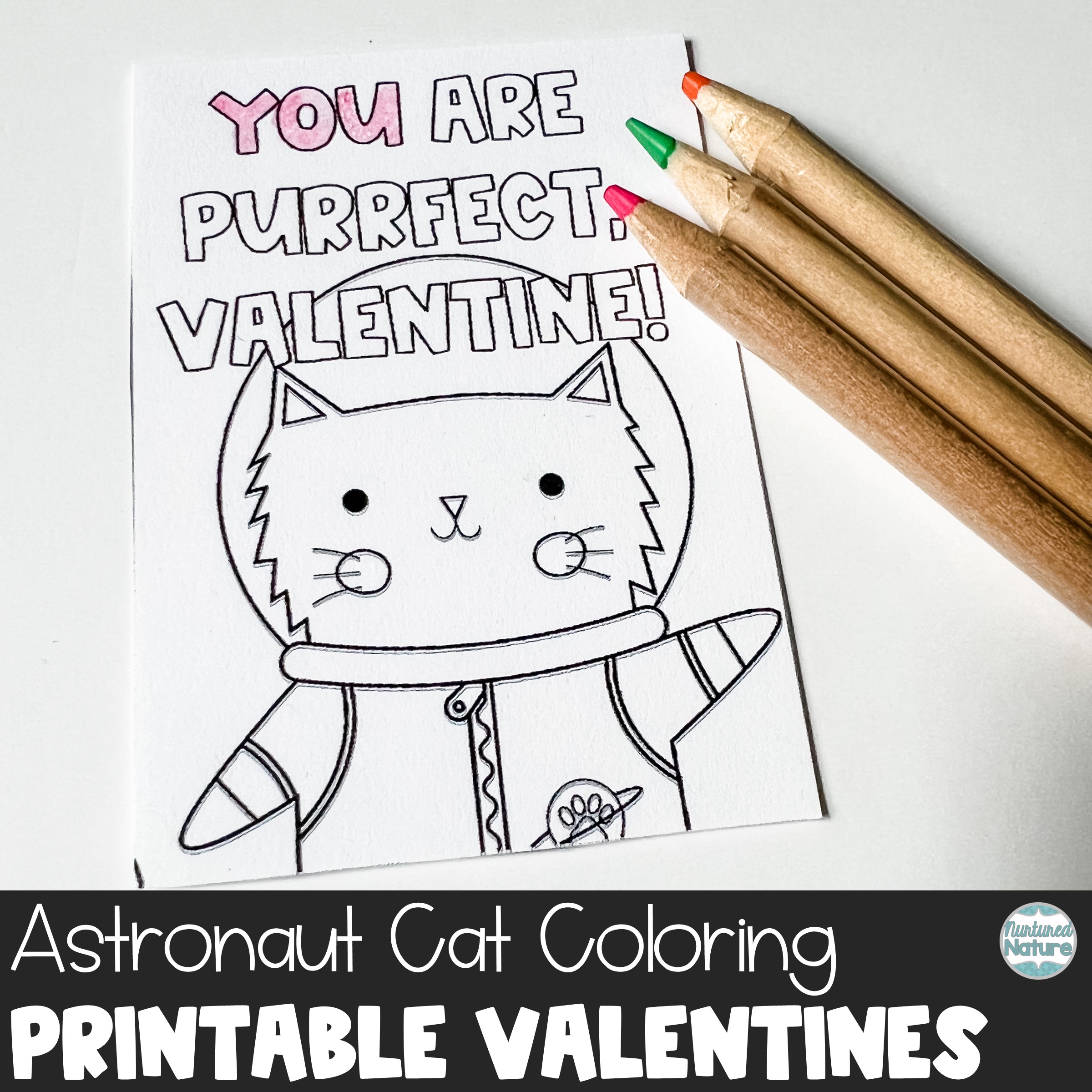 Astronaut cats coloring valentines day cards printable made by teachers