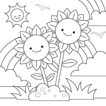 Nature colouring pages vectors illustrations for free download