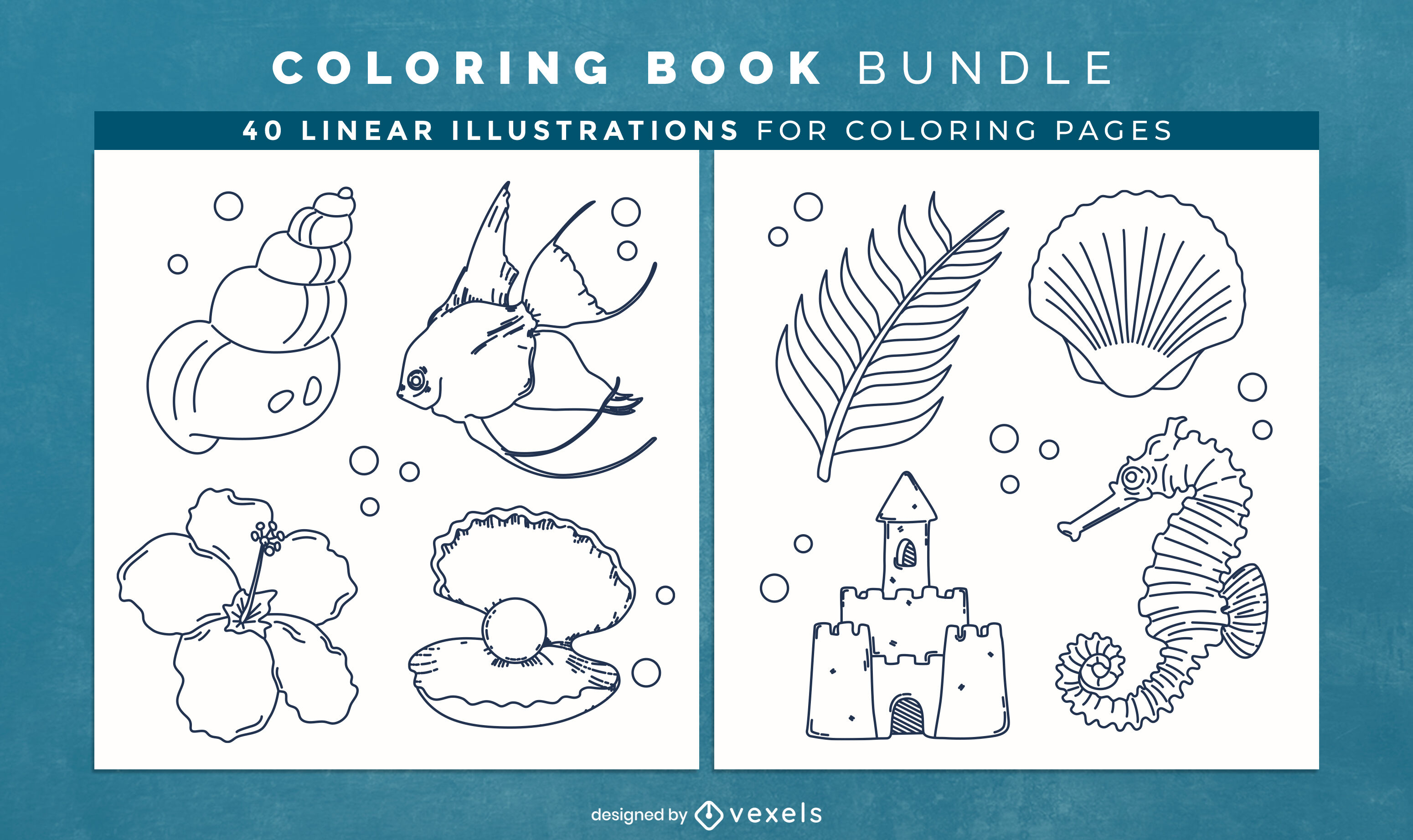 Ocean nature coloring book design pages vector download