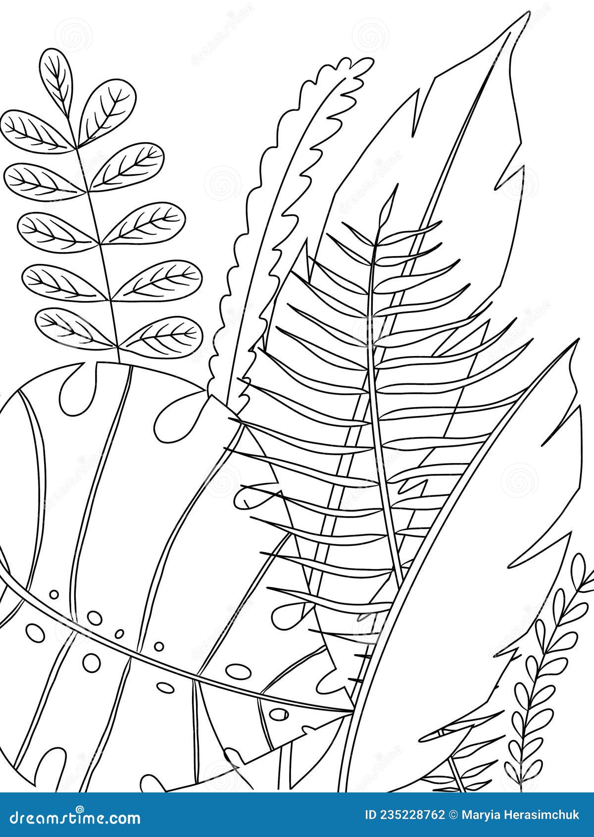 Colouring page with animals and nature stock illustration