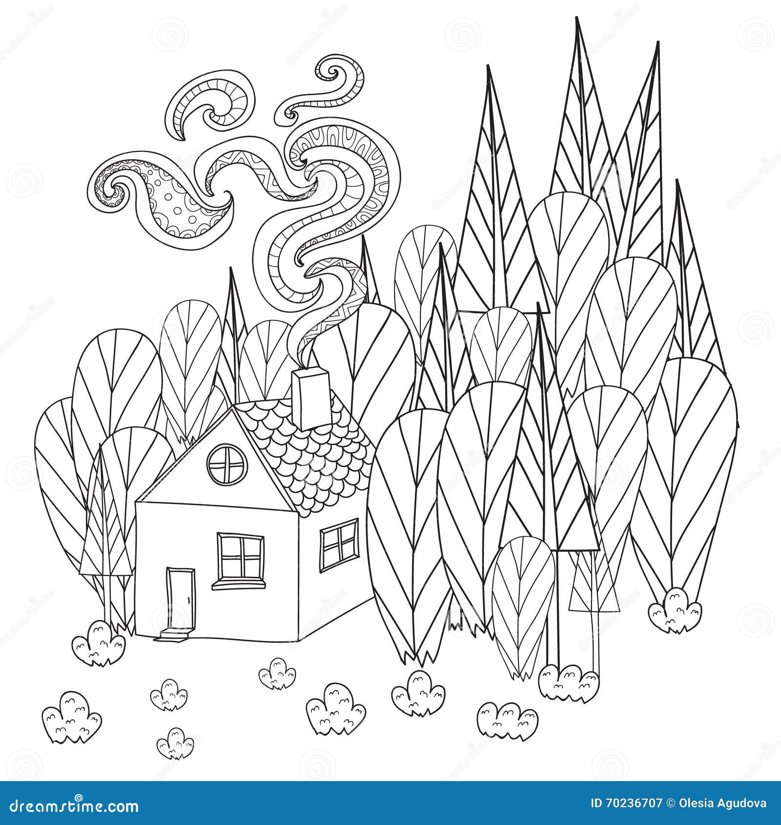 Coloring pages for adults and children book cartoon house in the forest stock vector