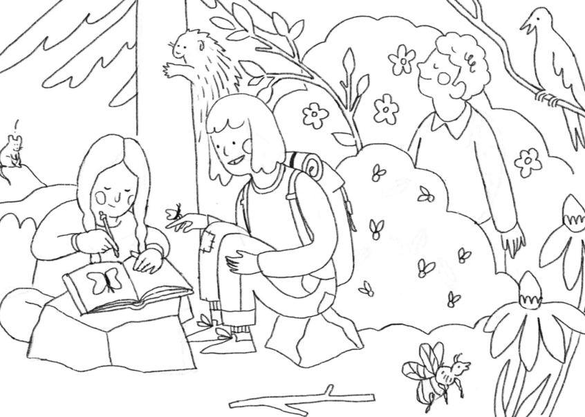 Outside in nature colouring page