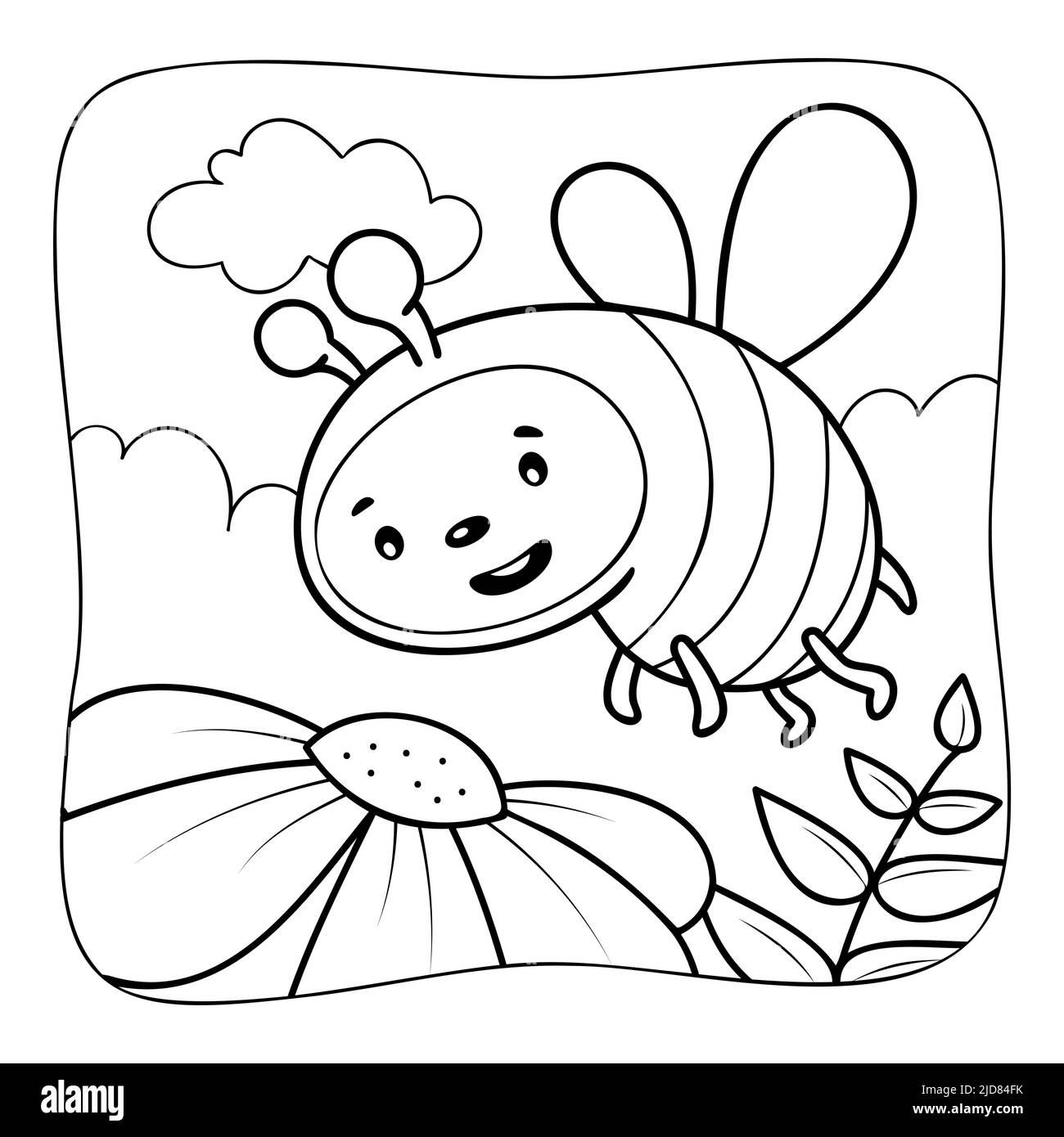 Bee black and white coloring book or coloring page for kids nature background vector illustration stock vector image art