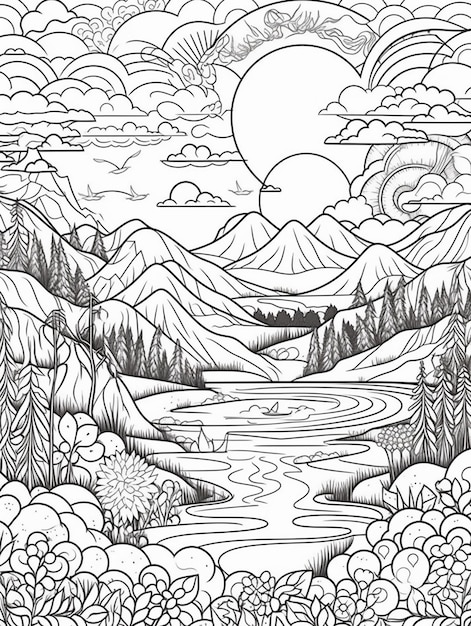 Adult coloring page landscape images