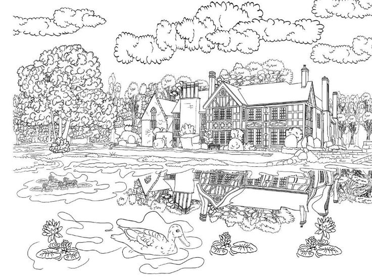 Scenery coloring pages for adults