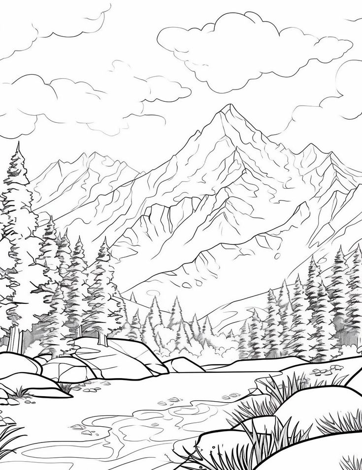Relaxing landscape coloring page coloring pages nature color pencil illustration coloring pages