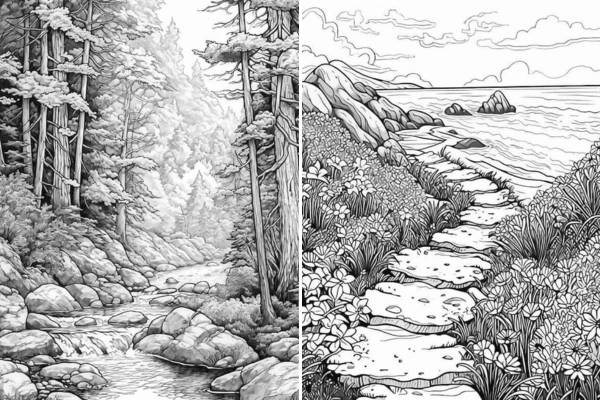 Scenic landscape coloring pages