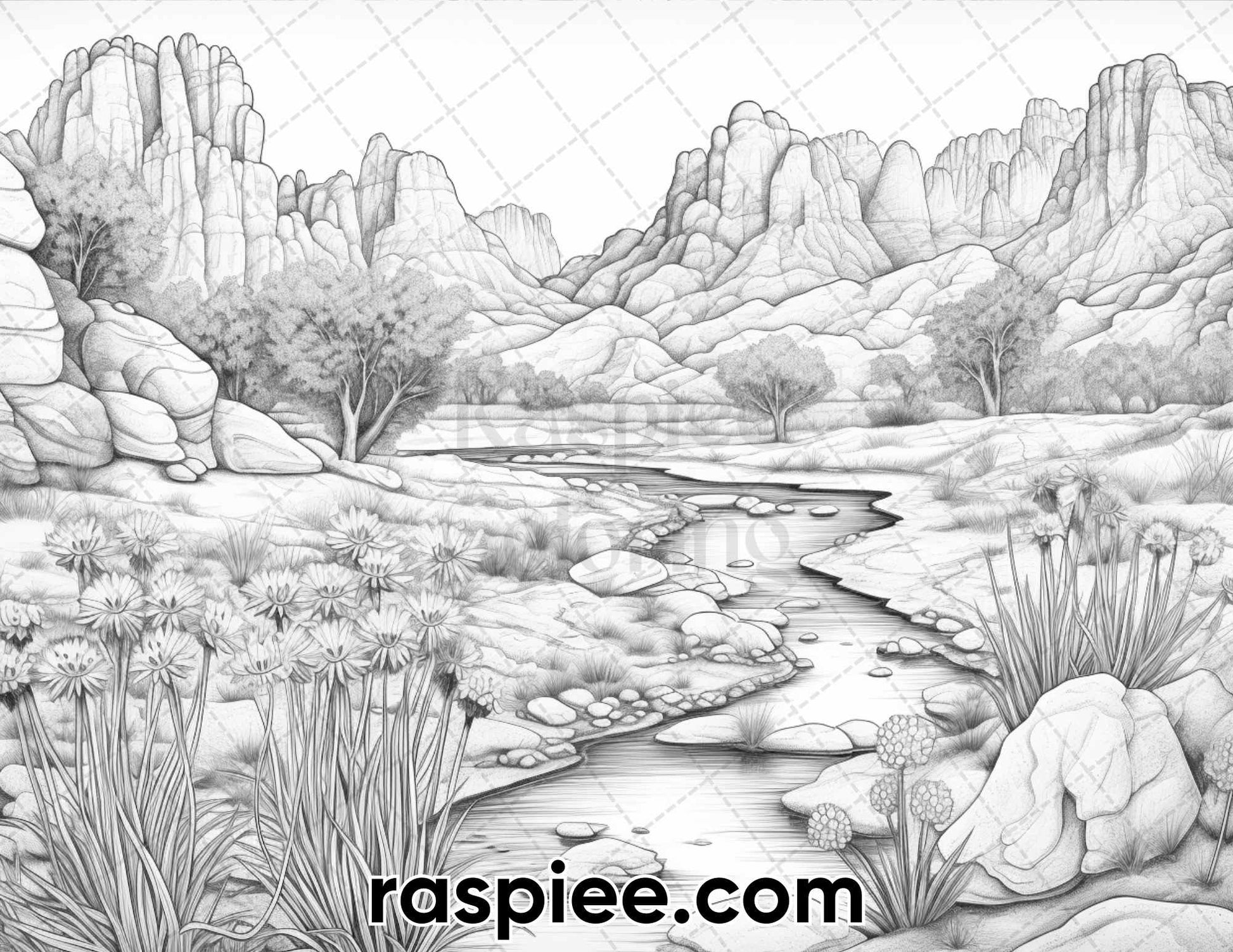 Desert blooms landscapes grayscale adult coloring pages printable â coloring