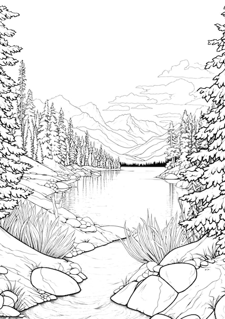 Premium vector natural adult coloring page
