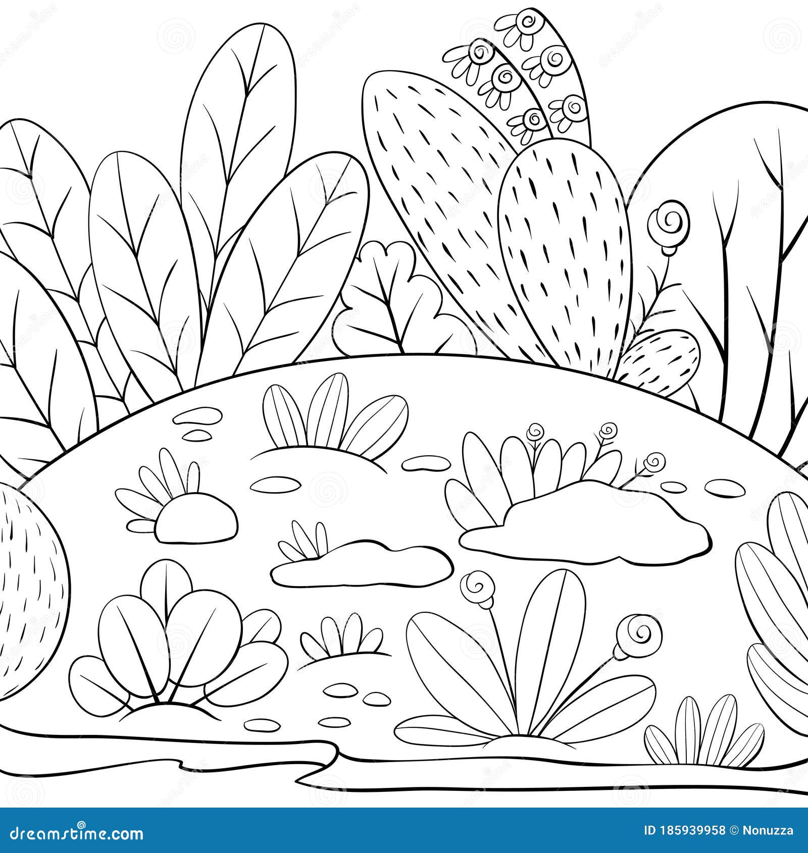 A coloring bookpage for adults and children a nature landscape image for relaxingline art style illustration for print stock vector