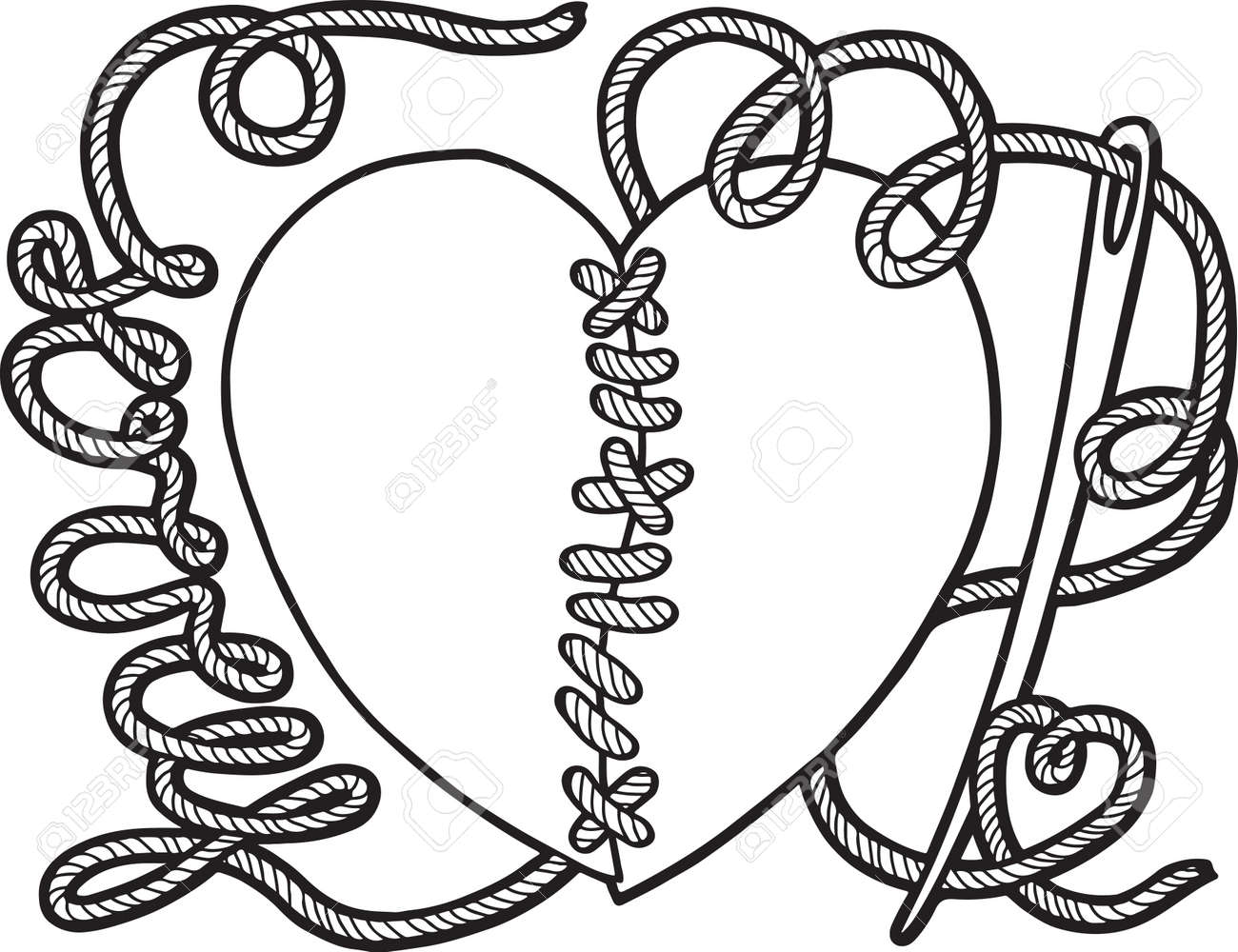 Heart broken valentines day coloring book page for adults broken heart sew with a needle royalty free svg cliparts vectors and stock illustration image