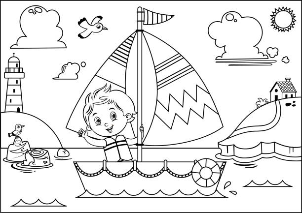 Boys sailing adventure stock illustration