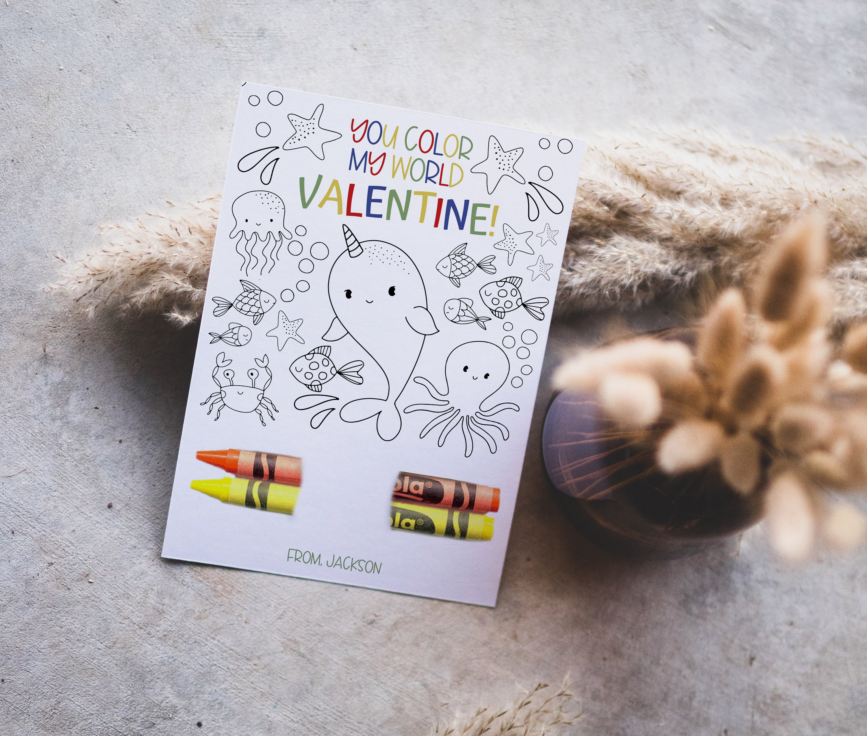 Ocean coloring page valentine crayon coloring card valentine you color my world valentinefishes whales sea worldnautical valentine v