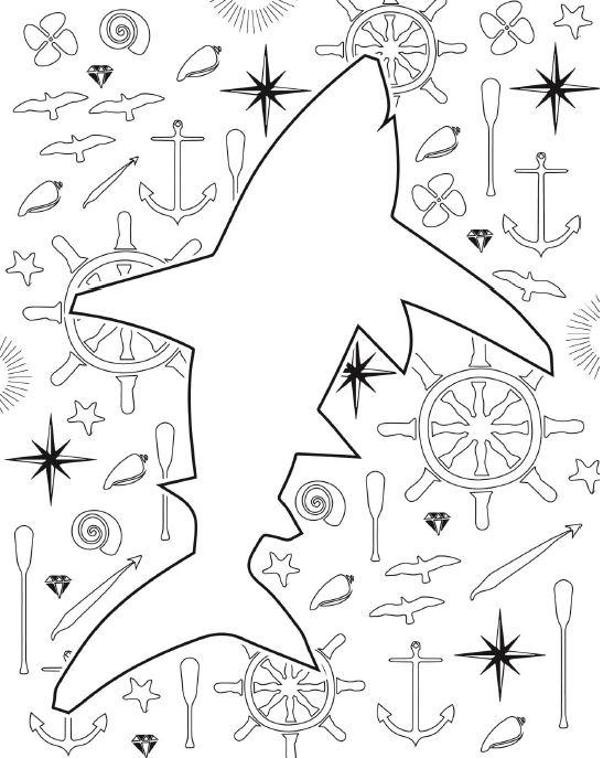 Nautical shark coloring page