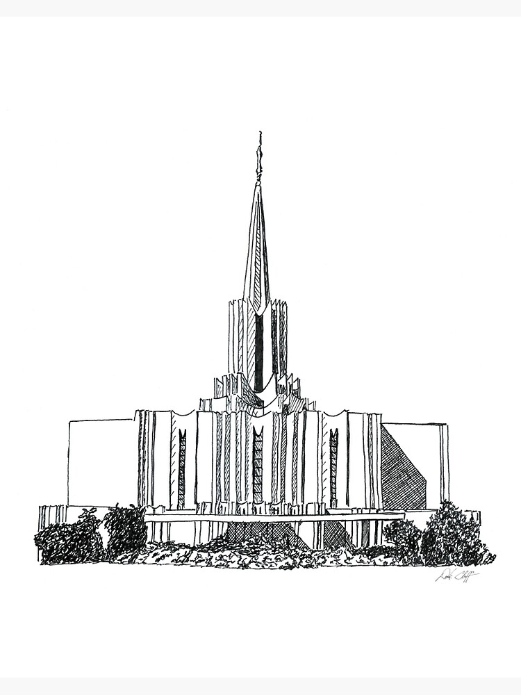 Jordan river lds temple ink drawing art board print for sale by dsc arts