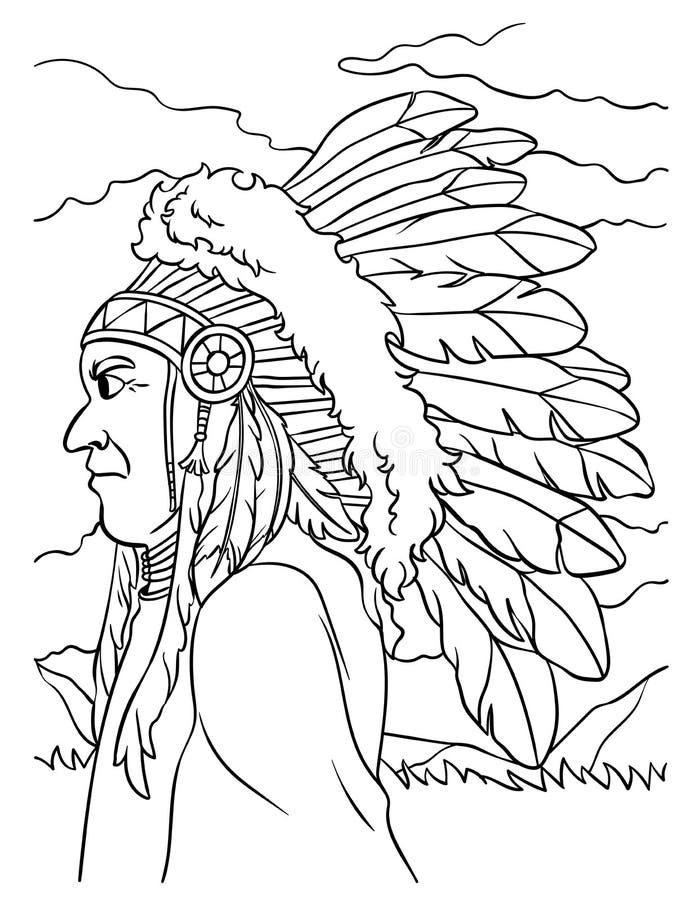 Native american indian chieftain coloring page stock vector