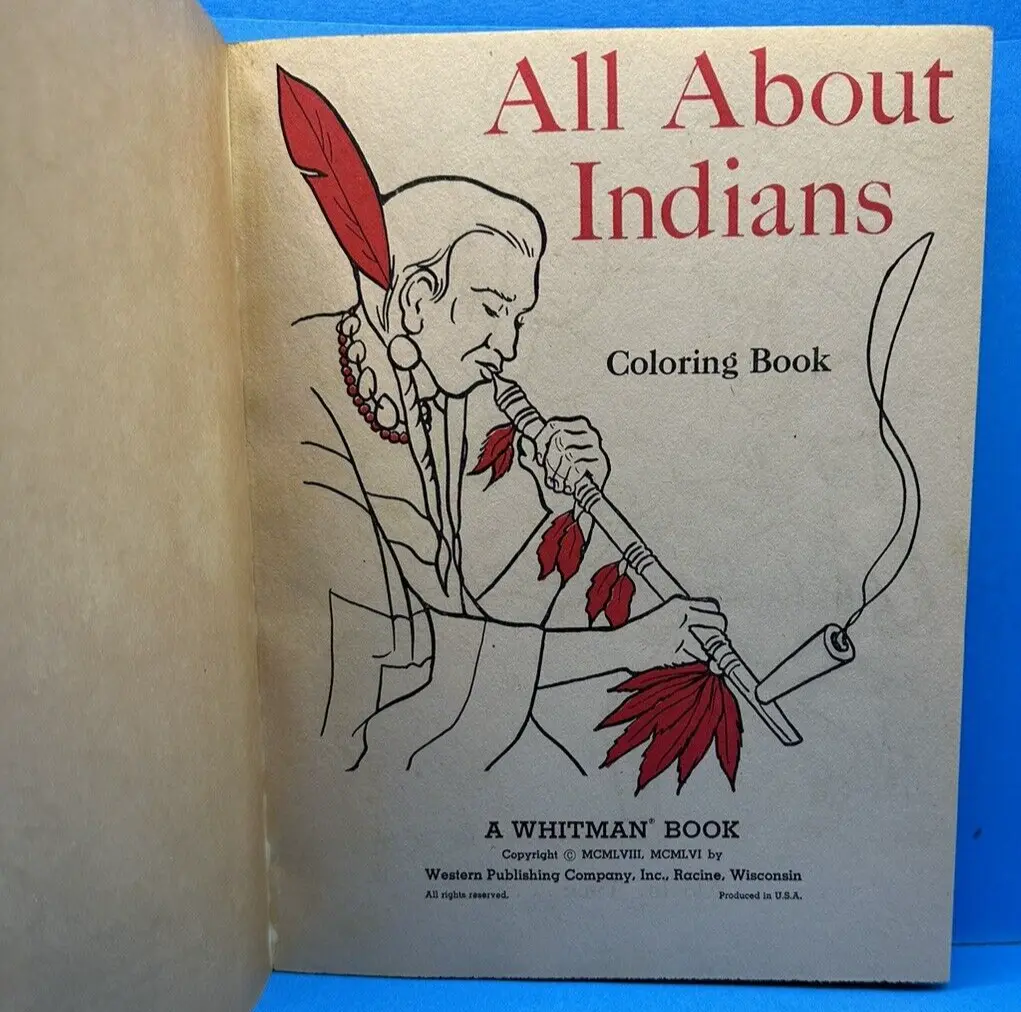 Coloring book all about indians indian native american vtg unuseduncolored