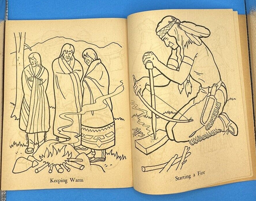 Coloring book all about indians indian native american vtg unuseduncolored