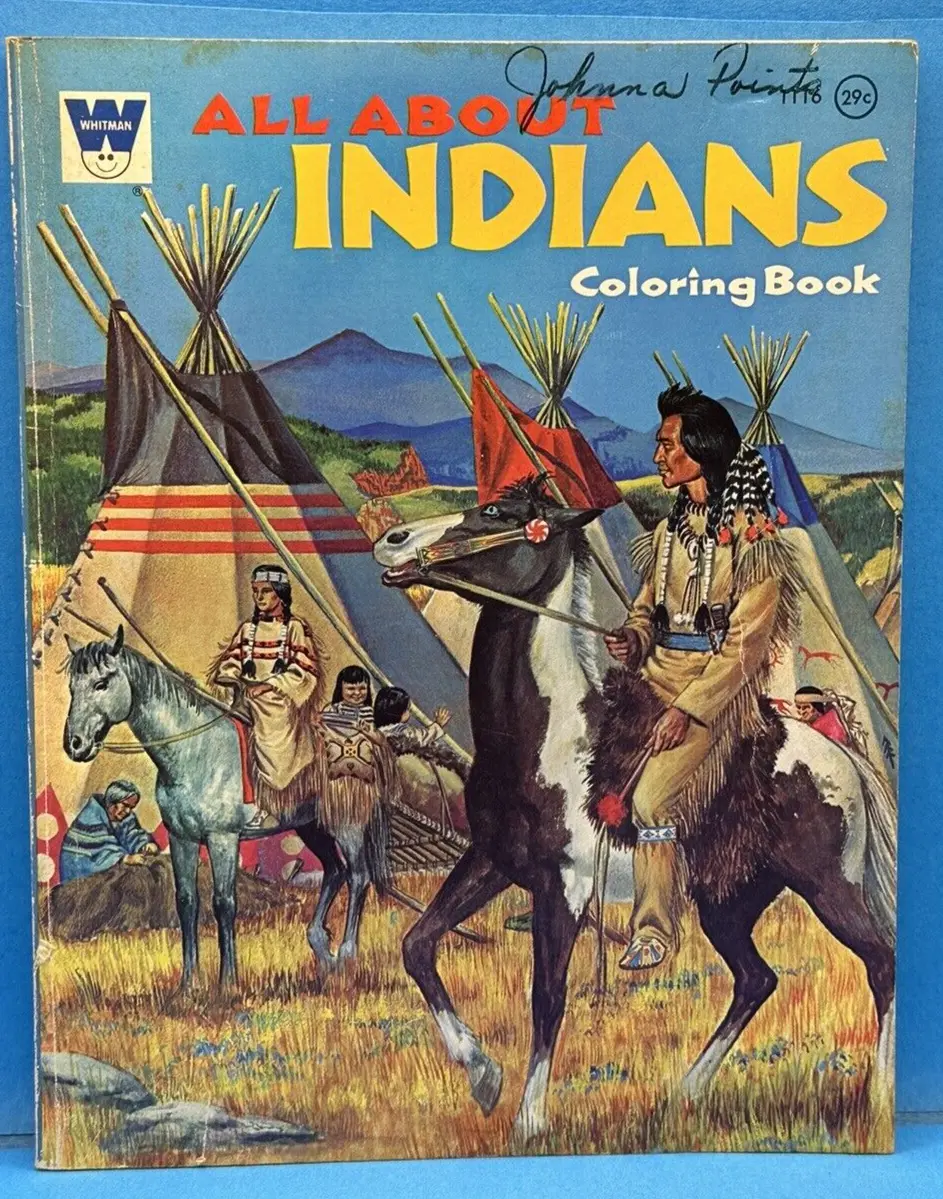 Coloring book all about indians indian native american vtg unuseduncolored