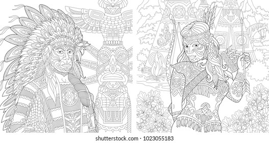 Coloring page adult coloring book native vector de stock libre de regalãas