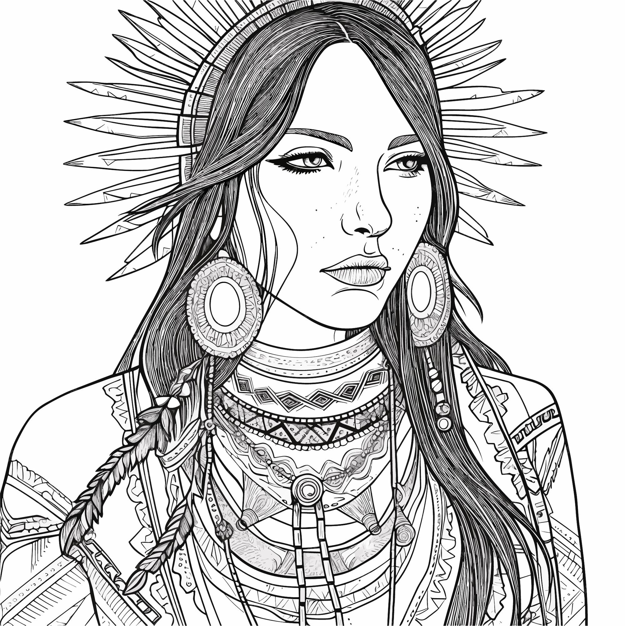 Premium vector sketch hand drawn single line art coloring page line drawing native women day