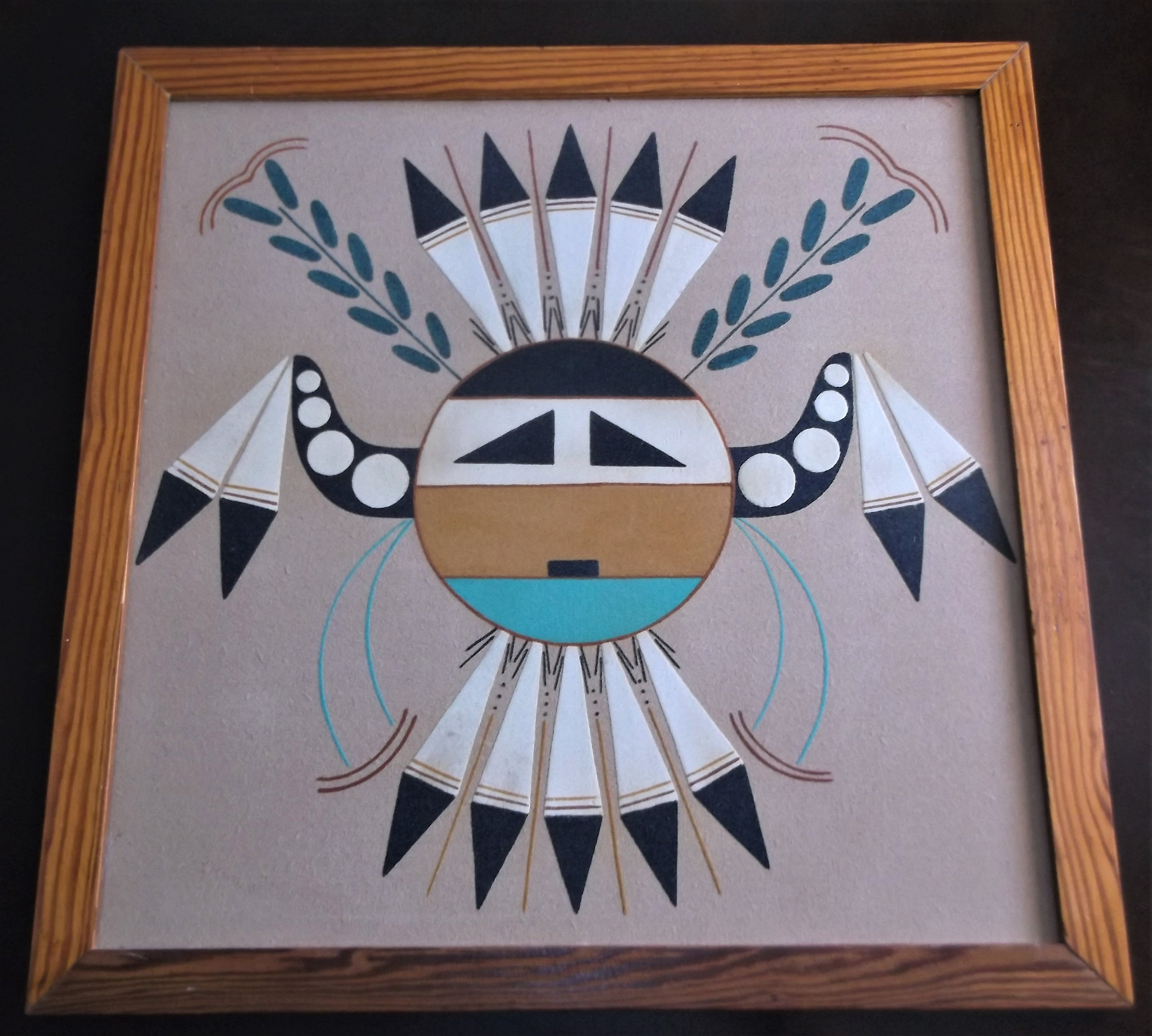 Vintage large by framed navajo sand painting art signed by artist