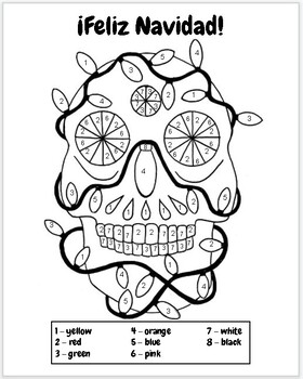 Feliz navidad christmas sugar skull coloring sheets color by number