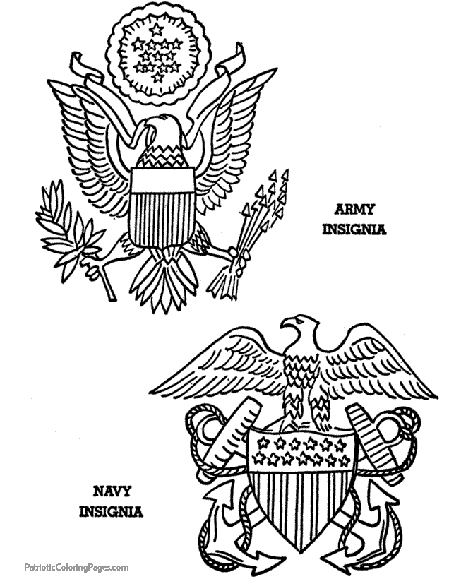 Army and navy insigne coloring page