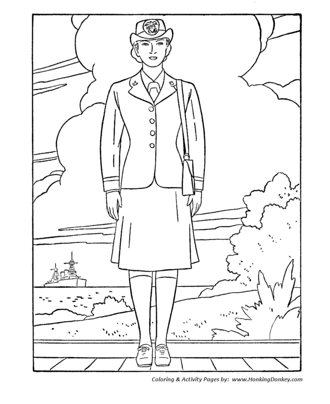 Armed forces day coloring pages navy female officer coloring page sheet for prek kids