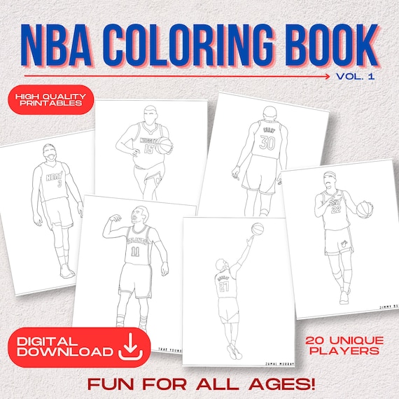 Nba basketball coloring book vol high quality printable pages to color digital coloring book digital download