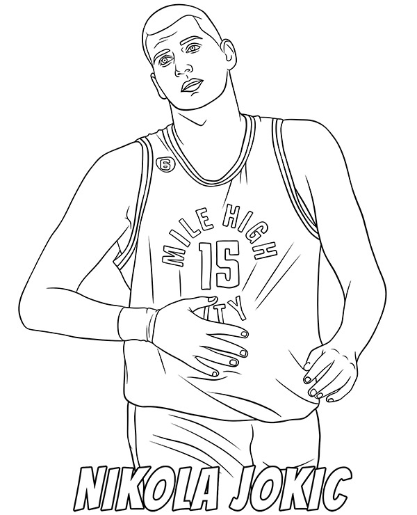 Basketball coloring page with nikola jokic