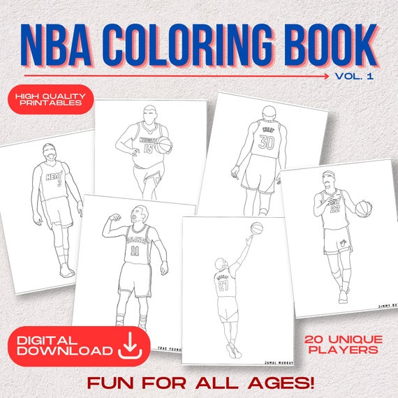 Nba basketball coloring book vol high quality printable pages to color digital coloring book digital download